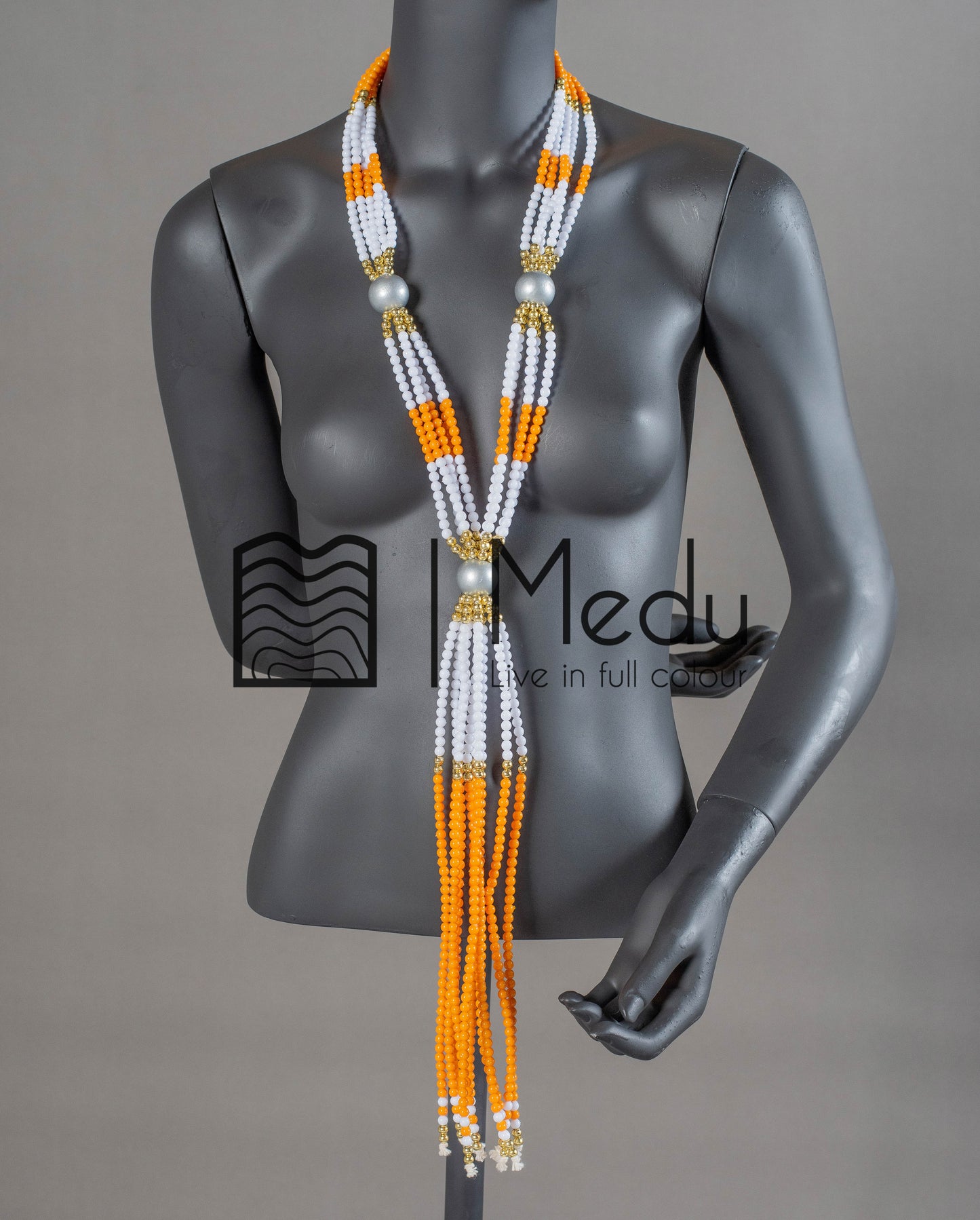 Sepedi Tie Beads Orange and White