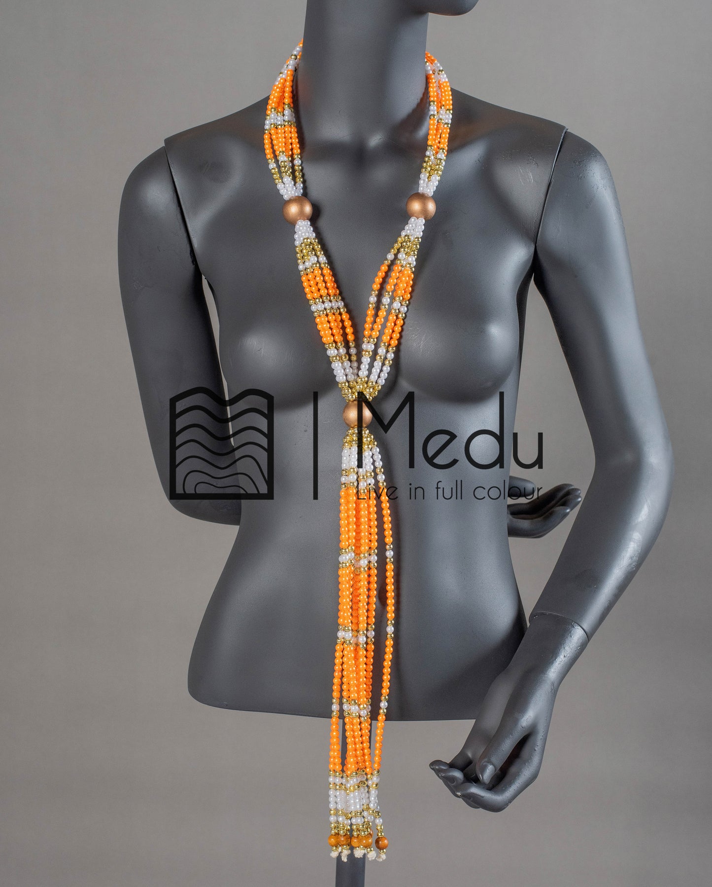 Sepedi Tie Beads Orange and White