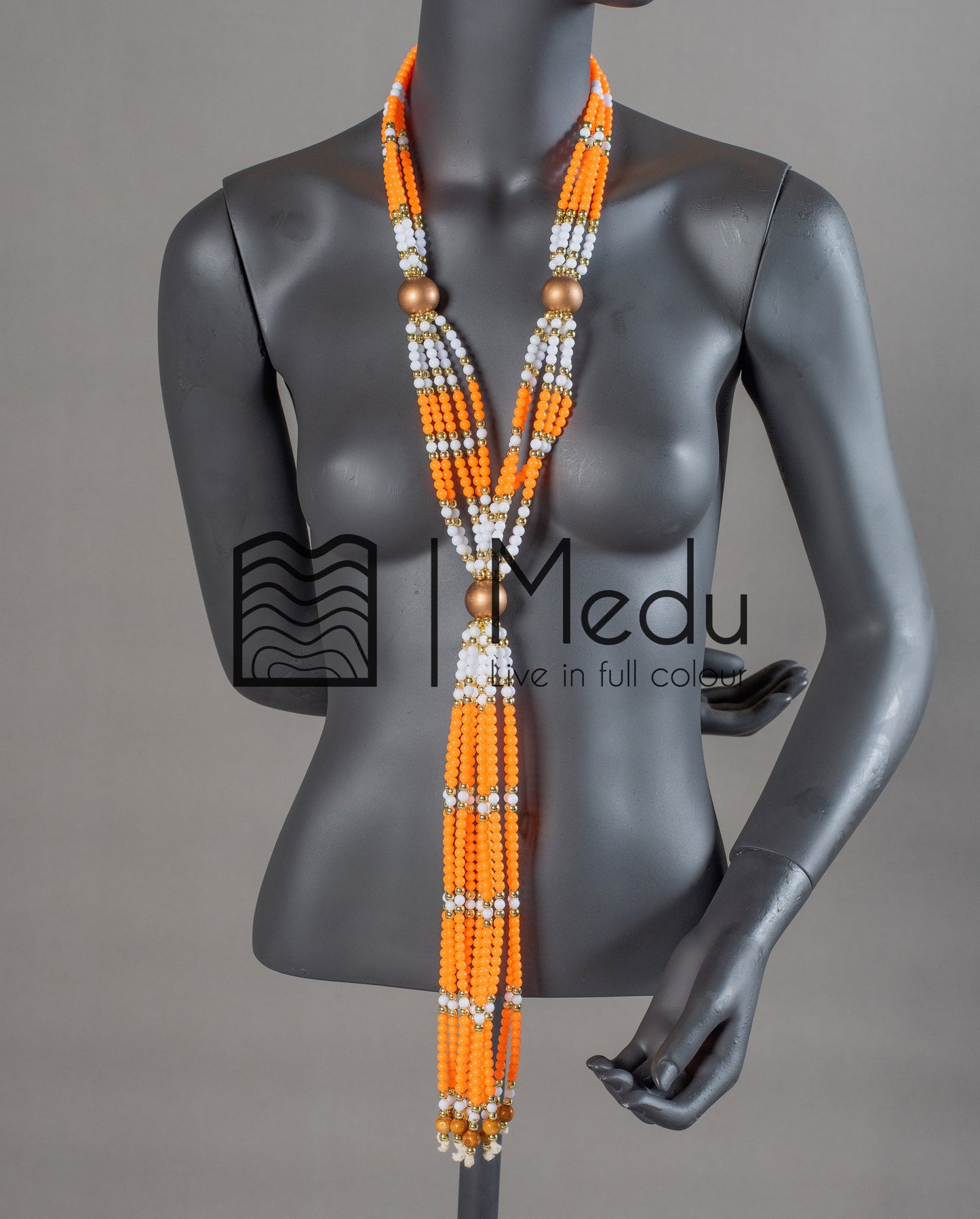 Sepedi Tie Beads Orange and White