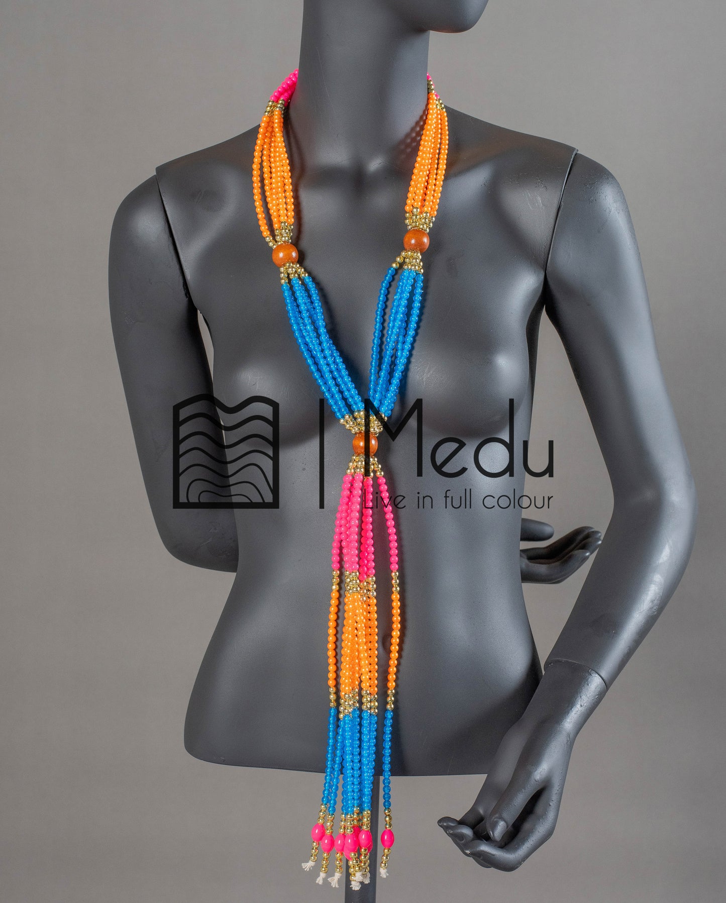 Sepedi Tie Beads Orange, Blue and Pink