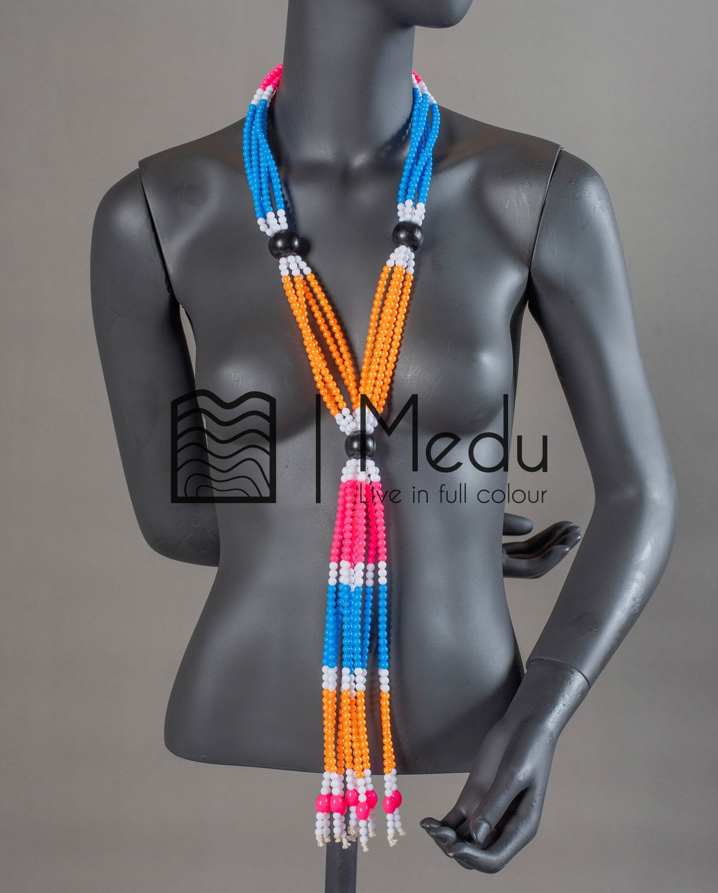 Sepedi Tie Beads Orange, Blue and Pink