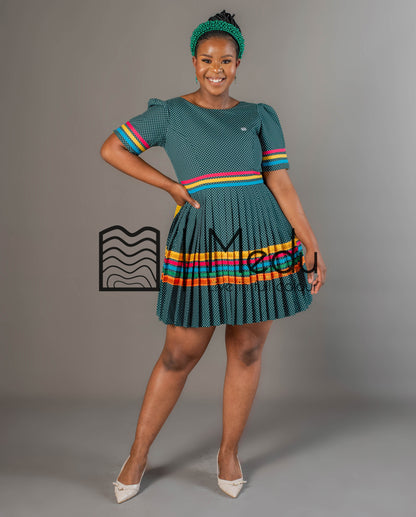 Mmashela Giant Bow Mini Dress in Bottle Green