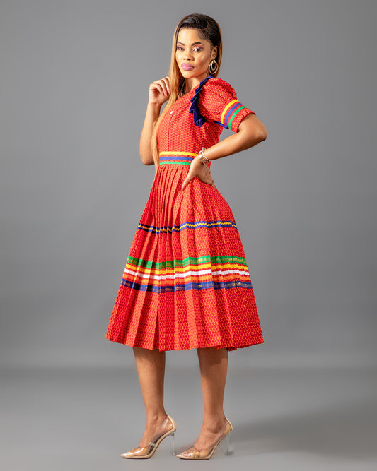 Manoko Pleated Dress in Red