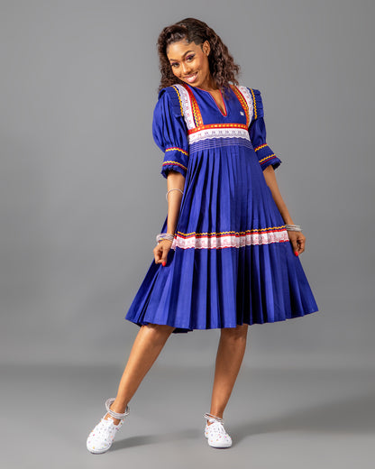 Mogoshadi Pleated Bridal Dress in Blue