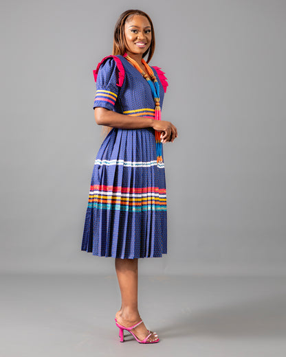 Manoko Pleated Dress in Blue