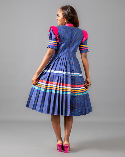 Manoko Pleated Dress in Blue