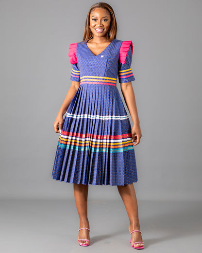 Manoko Pleated Dress in Blue