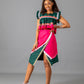 Semabejana and Wrap Skirt Set in Bottle Green and Pink