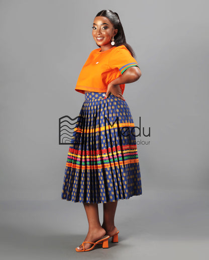 Makgabo Midi Set in Orange & Blue