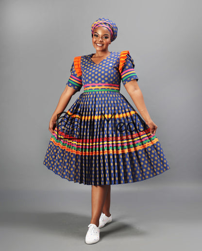 Boledi Pleated Dress in Blue