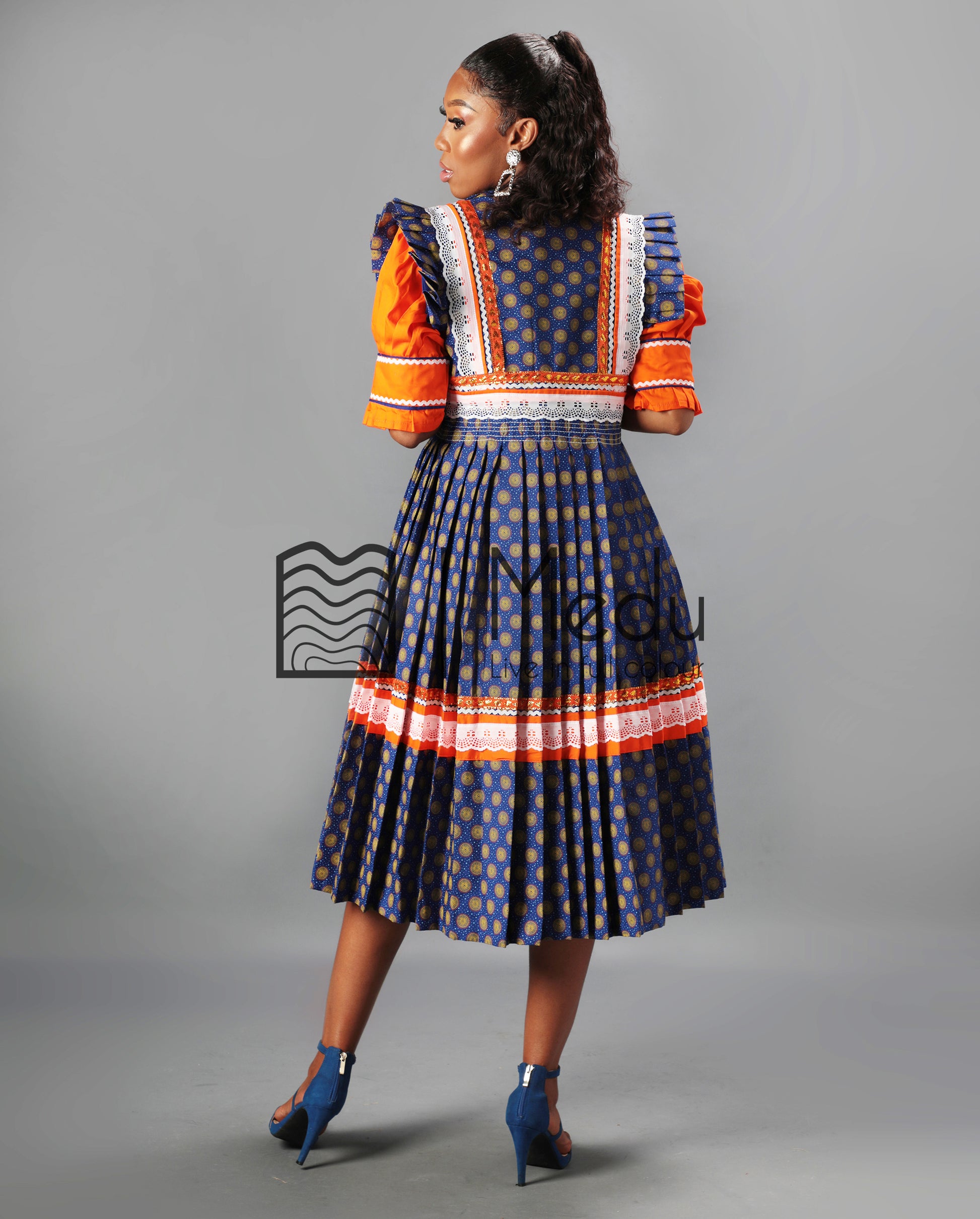 blue or orange dress Orange And Blue Floral Puff Sleeve Dress Ro&Zo