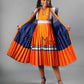 Mogoshadi Pleated Bridal Dress Set in Orange & Blue