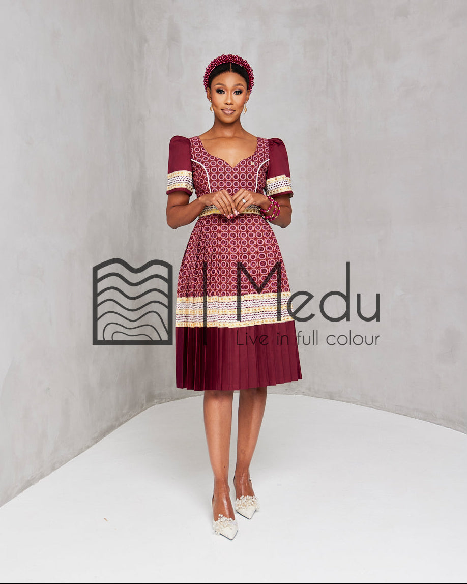 Mmashela Giant Bow Midi Dress in Maroon