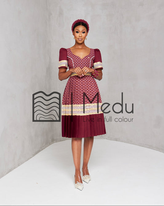 Mmashela Giant Bow Midi Dress in Maroon
