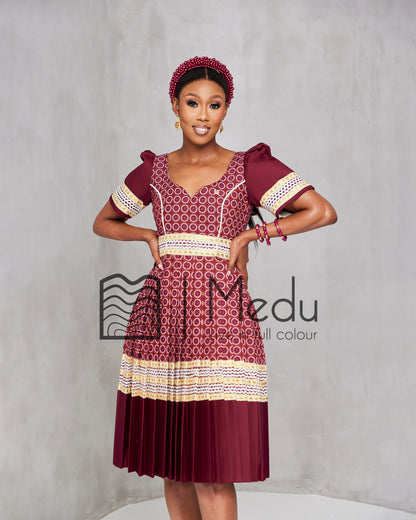 Mmashela Giant Bow Midi Dress in Maroon