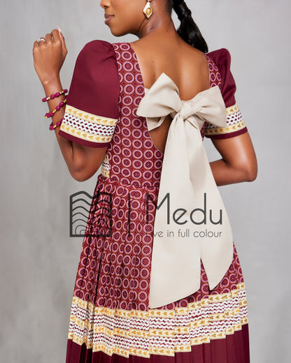 Mmashela Giant Bow Midi Dress in Maroon