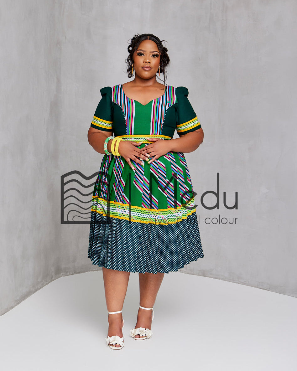 Mufunwa Giant Bow Midi Dress Bottle Green (Sleeves)