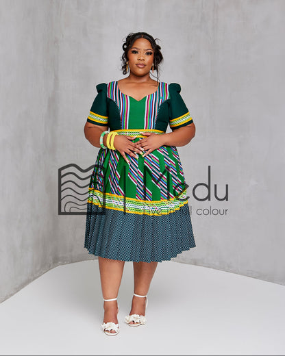 Mufunwa Giant Bow Midi Dress Bottle Green (Sleeves)
