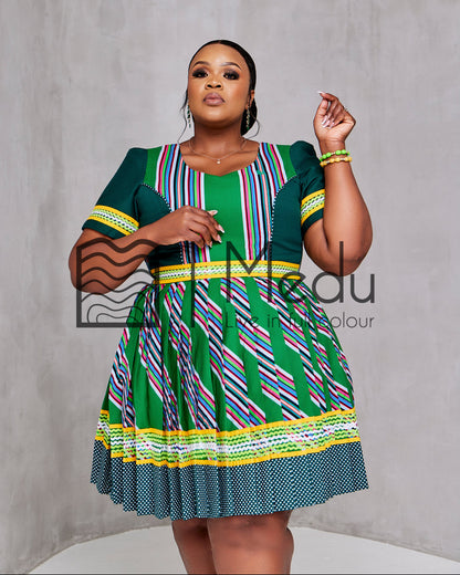 Mufunwa Giant Bow Mini Dress Bottle Green (Sleeves)