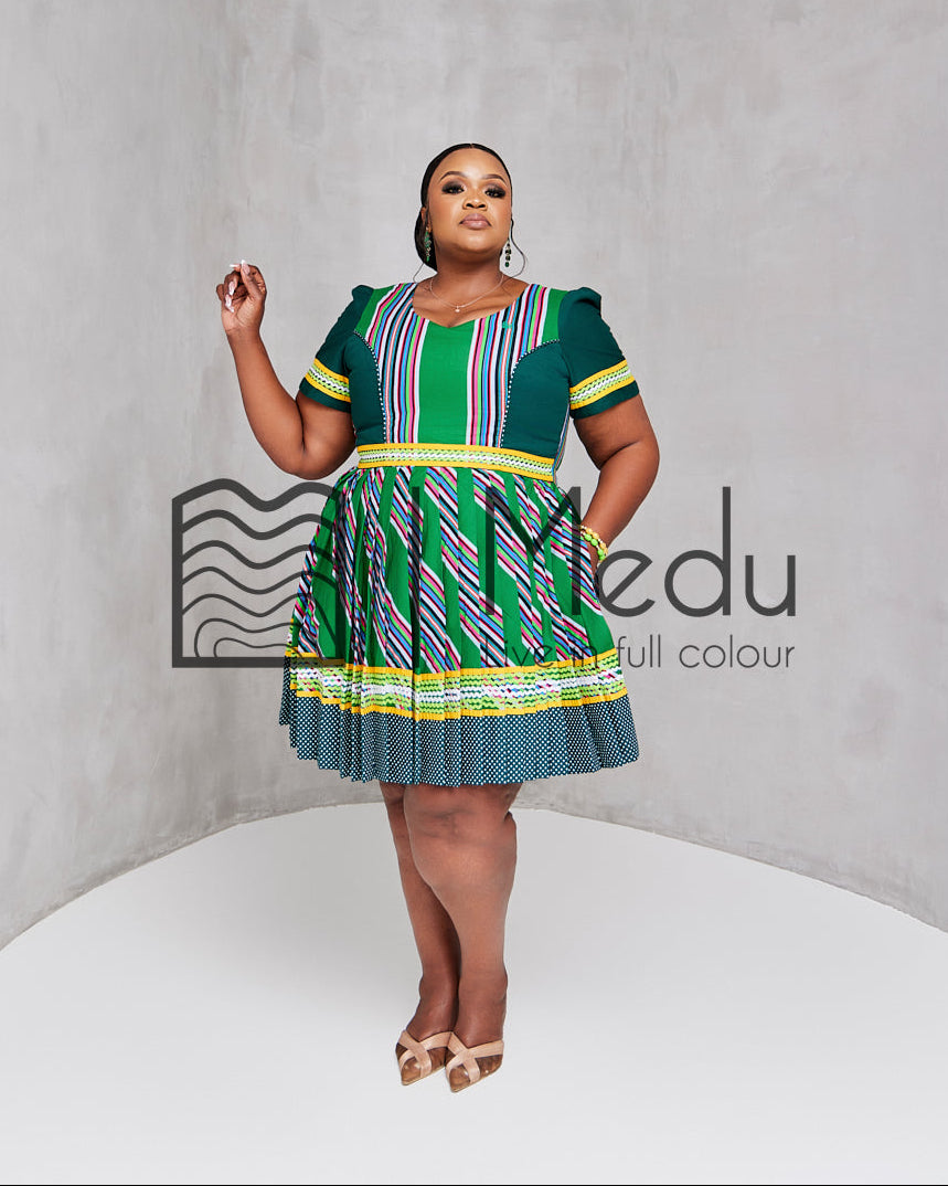 Mufunwa Giant Bow Mini Dress Bottle Green (Sleeves)