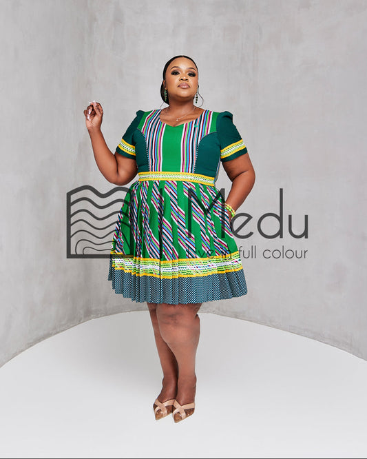 Mufunwa Giant Bow Mini Dress Bottle Green (Sleeves)