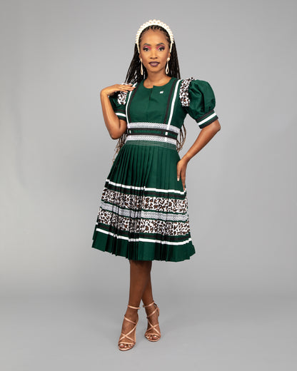 Manaka Bespoke Pleated Dress in Green