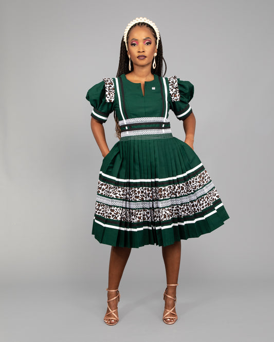 Manaka Bespoke Pleated Dress in Green