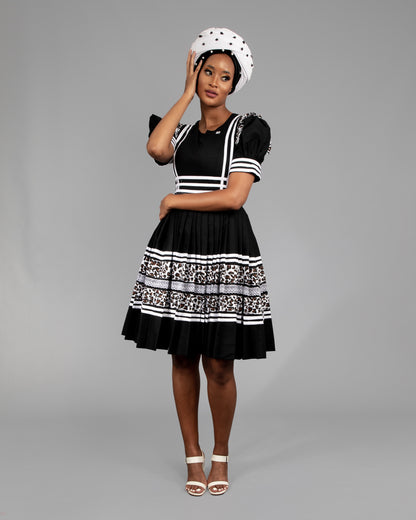 Manaka Bespoke Pleated Dress in Black