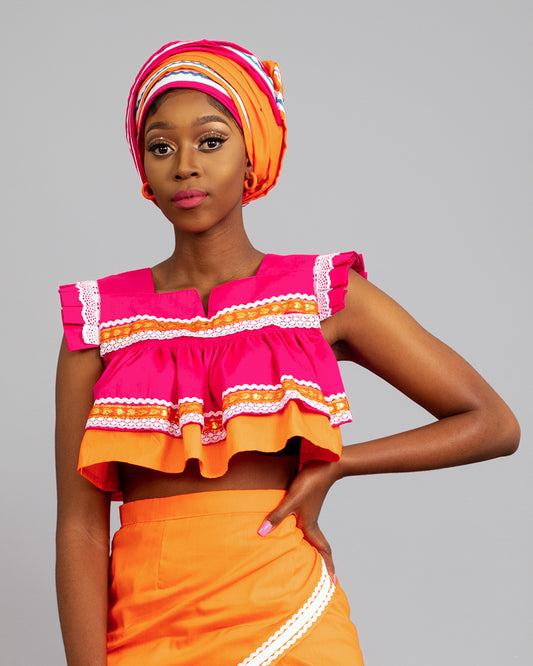 Semabejana Crop Top In Pink and Orange