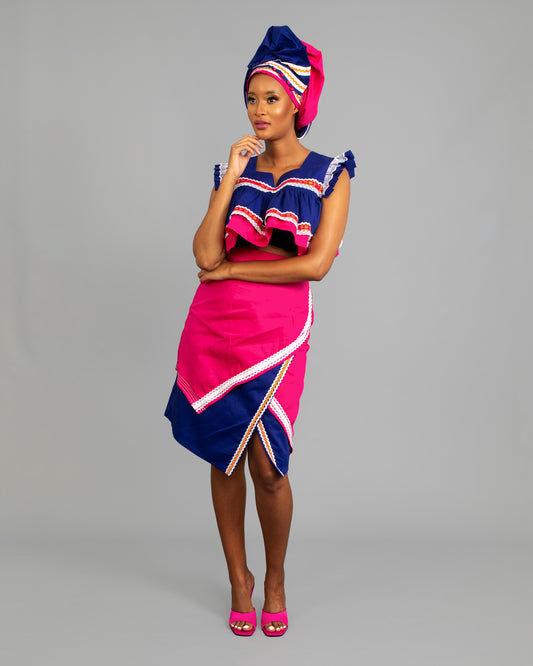 Semabejana Crop Top In Royal Blue and Pink